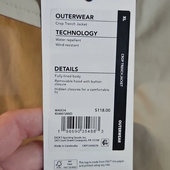 CALIA Women’s Crop Trench Jacket: KHAKI SAND: NEW WITH TAGS: SIZE XL - Picture 2 of 5